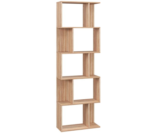 Homcom librería de 5 niveles, estantería para libros en forma de s con 10 estantes, para sala de estar, dormitorio, estudio, oficina, 60x24x184,5 cm, natural