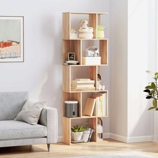 HOMCOM Estante de 5 Níveis, Estante para Livros em Forma de S com 10 Prateleiras, para Sala de Estar, Quarto, Escritório, 60x24x184,5 cm, Natural