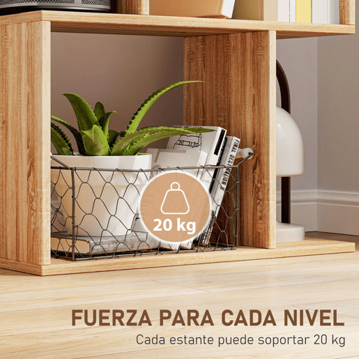 HOMCOM Estante de 5 Níveis, Estante para Livros em Forma de S com 10 Prateleiras, para Sala de Estar, Quarto, Escritório, 60x24x184,5 cm, Natural