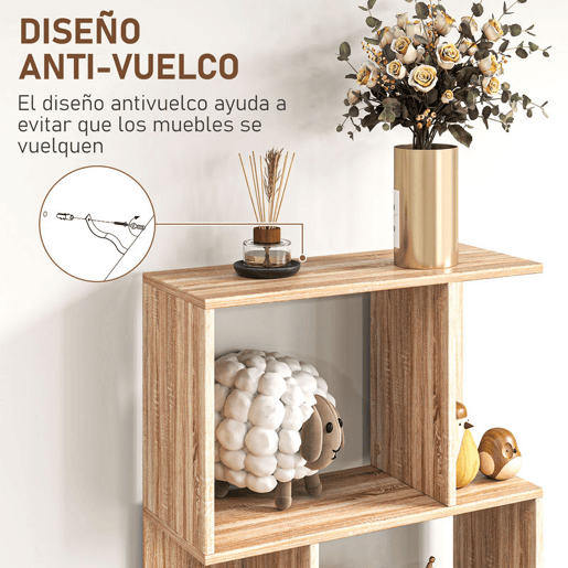 HOMCOM Estante de 5 Níveis, Estante para Livros em Forma de S com 10 Prateleiras, para Sala de Estar, Quarto, Escritório, 60x24x184,5 cm, Natural
