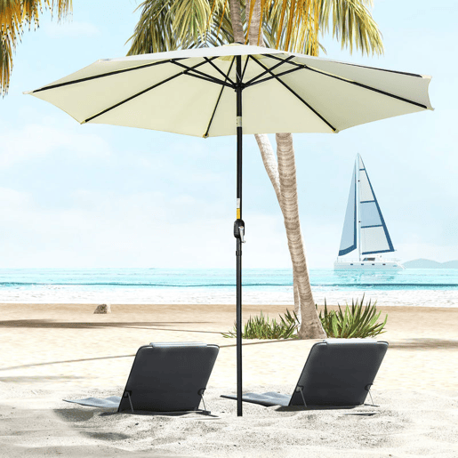 Outsunny Guarda-sol de Jardim Ø300x250 cm com Manivela, Chapéu de Sol Exterior com Mecanismo de Inclinação e Poste Desmontável de Metal para Terraço, Piscina e Pátio Bege