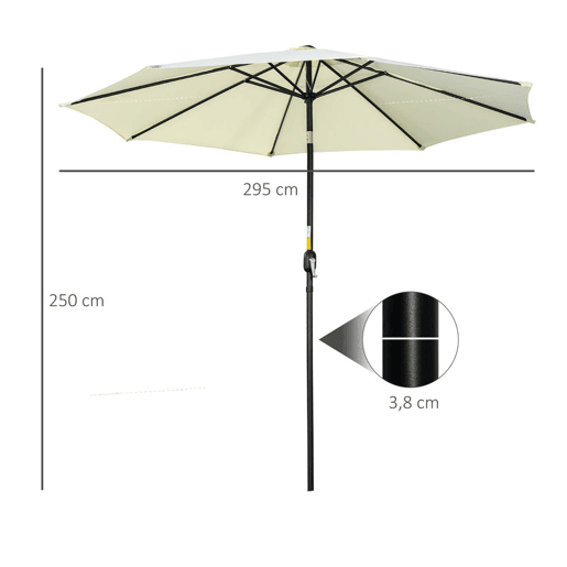 Outsunny Guarda-sol de Jardim Ø300x250 cm com Manivela, Chapéu de Sol Exterior com Mecanismo de Inclinação e Poste Desmontável de Metal para Terraço, Piscina e Pátio Bege