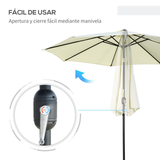 Outsunny Guarda-sol de Jardim Ø300x250 cm com Manivela, Chapéu de Sol Exterior com Mecanismo de Inclinação e Poste Desmontável de Metal para Terraço, Piscina e Pátio Bege
