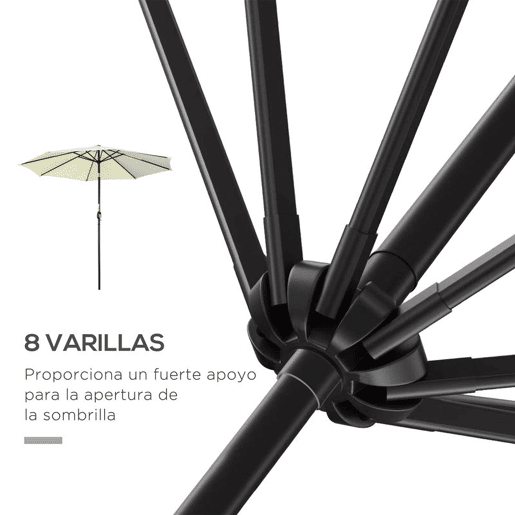 Outsunny Guarda-sol de Jardim Ø300x250 cm com Manivela, Chapéu de Sol Exterior com Mecanismo de Inclinação e Poste Desmontável de Metal para Terraço, Piscina e Pátio Bege