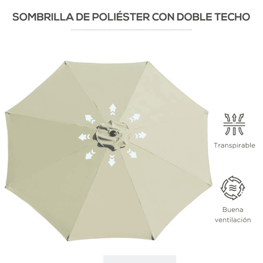 Outsunny Guarda-sol de Jardim Ø300x250 cm com Manivela, Chapéu de Sol Exterior com Mecanismo de Inclinação e Poste Desmontável de Metal para Terraço, Piscina e Pátio Bege