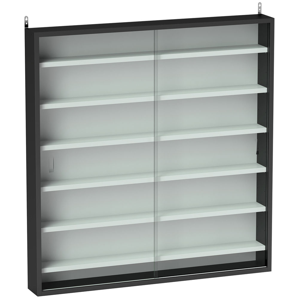 Homcom vitrina expositora para colecciones de 7 niveles, vitrina de pared, con estantes ajustables y 2 puertas correderas de vidrio, para perfumes, figuras de decoración, 80x9,5x83 cm, negro