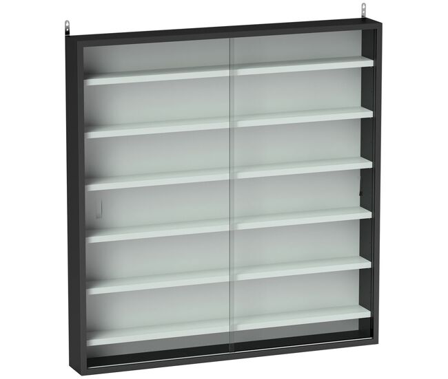 Homcom vitrina expositora para colecciones de 7 niveles, vitrina de pared, con estantes ajustables y 2 puertas correderas de vidrio, para perfumes, figuras de decoración, 80x9,5x83 cm, negro