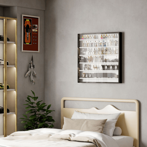 HOMCOM Vitrina Expositora para Coleções de 7 Níveis, Vitrina de Parede com Prateleiras Ajustáveis e 2 Portas Deslizantes de Vidro, para Perfumes, Figuras Decorativas, 80x9,5x83 cm, Preto