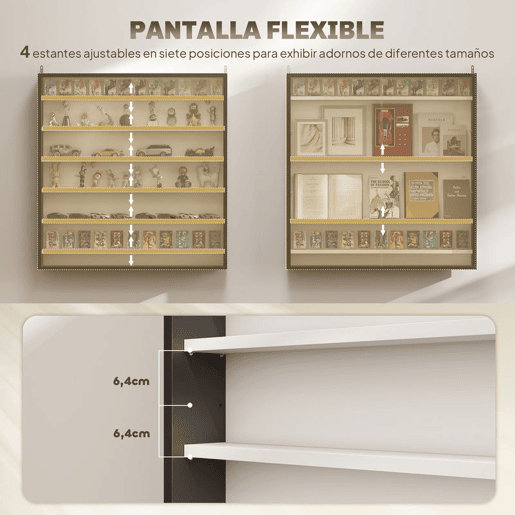 HOMCOM Vitrina Expositora para Coleções de 7 Níveis, Vitrina de Parede com Prateleiras Ajustáveis e 2 Portas Deslizantes de Vidro, para Perfumes, Figuras Decorativas, 80x9,5x83 cm, Preto