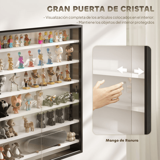 HOMCOM Vitrina Expositora para Coleções de 7 Níveis, Vitrina de Parede com Prateleiras Ajustáveis e 2 Portas Deslizantes de Vidro, para Perfumes, Figuras Decorativas, 80x9,5x83 cm, Preto