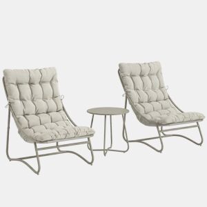 Outsunny Conjunto de Mesa e Cadeiras de Terraço Exterior 3 Peças Móveis de Jardim com Almofadas 2 Cadeiras Lounge Respiráveis e Mesa de Café com Estrutura de Aço Cinzento Claro
