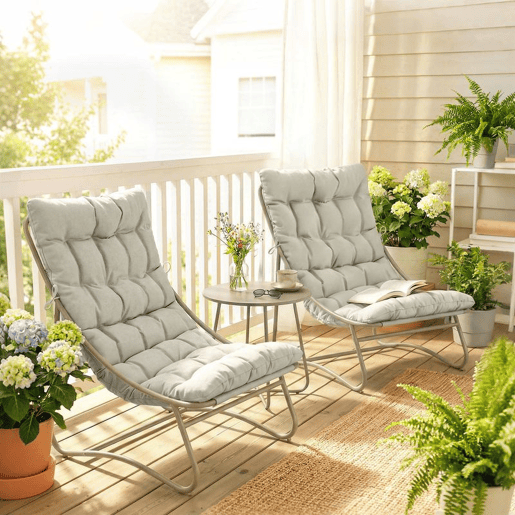Outsunny Conjunto de Mesa e Cadeiras de Terraço Exterior 3 Peças Móveis de Jardim com Almofadas 2 Cadeiras Lounge Respiráveis e Mesa de Café com Estrutura de Aço Cinzento Claro