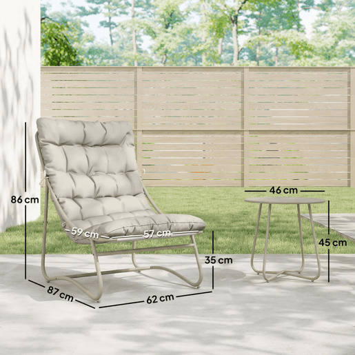 Outsunny Conjunto de Mesa e Cadeiras de Terraço Exterior 3 Peças Móveis de Jardim com Almofadas 2 Cadeiras Lounge Respiráveis e Mesa de Café com Estrutura de Aço Cinzento Claro