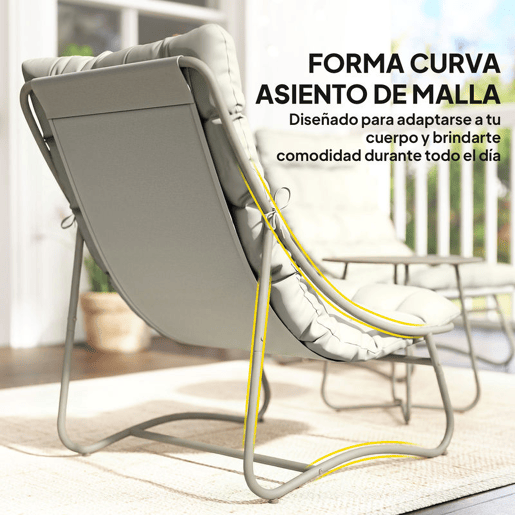 Outsunny Conjunto de Mesa e Cadeiras de Terraço Exterior 3 Peças Móveis de Jardim com Almofadas 2 Cadeiras Lounge Respiráveis e Mesa de Café com Estrutura de Aço Cinzento Claro