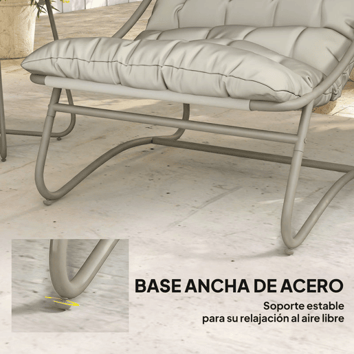 Outsunny Conjunto de Mesa e Cadeiras de Terraço Exterior 3 Peças Móveis de Jardim com Almofadas 2 Cadeiras Lounge Respiráveis e Mesa de Café com Estrutura de Aço Cinzento Claro