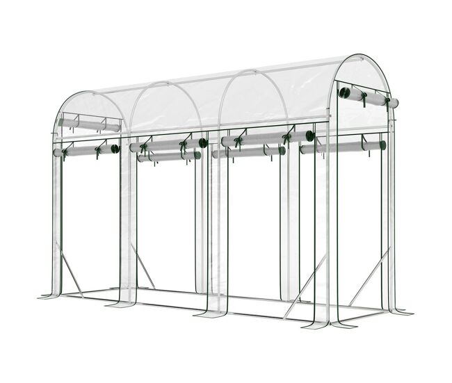 Outsunny invernadero de exterior 3x1x2 m, invernadero de túnel con 8 puertas enrollables, cubierta de plástico y marco de acero galvanizado, anti-uv, impermeable, para cultivos, transparente