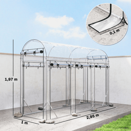 Outsunny Estufa de Exterior 3x1x2 m Estufa Tipo Túnel com 8 Portas Enroláveis Cobertura de Plástico e Estrutura de Aço Galvanizado Anti-UV Impermeável para Cultivo Transparente Outsunny Estufa de Exterior 3x1x2 m Estufa Tipo Túnel com 8 Portas Enroláveis Cobertura de Plástico e Estrutura de Aço Galvanizado Anti-UV Impermeável para Cultivo Transparente
