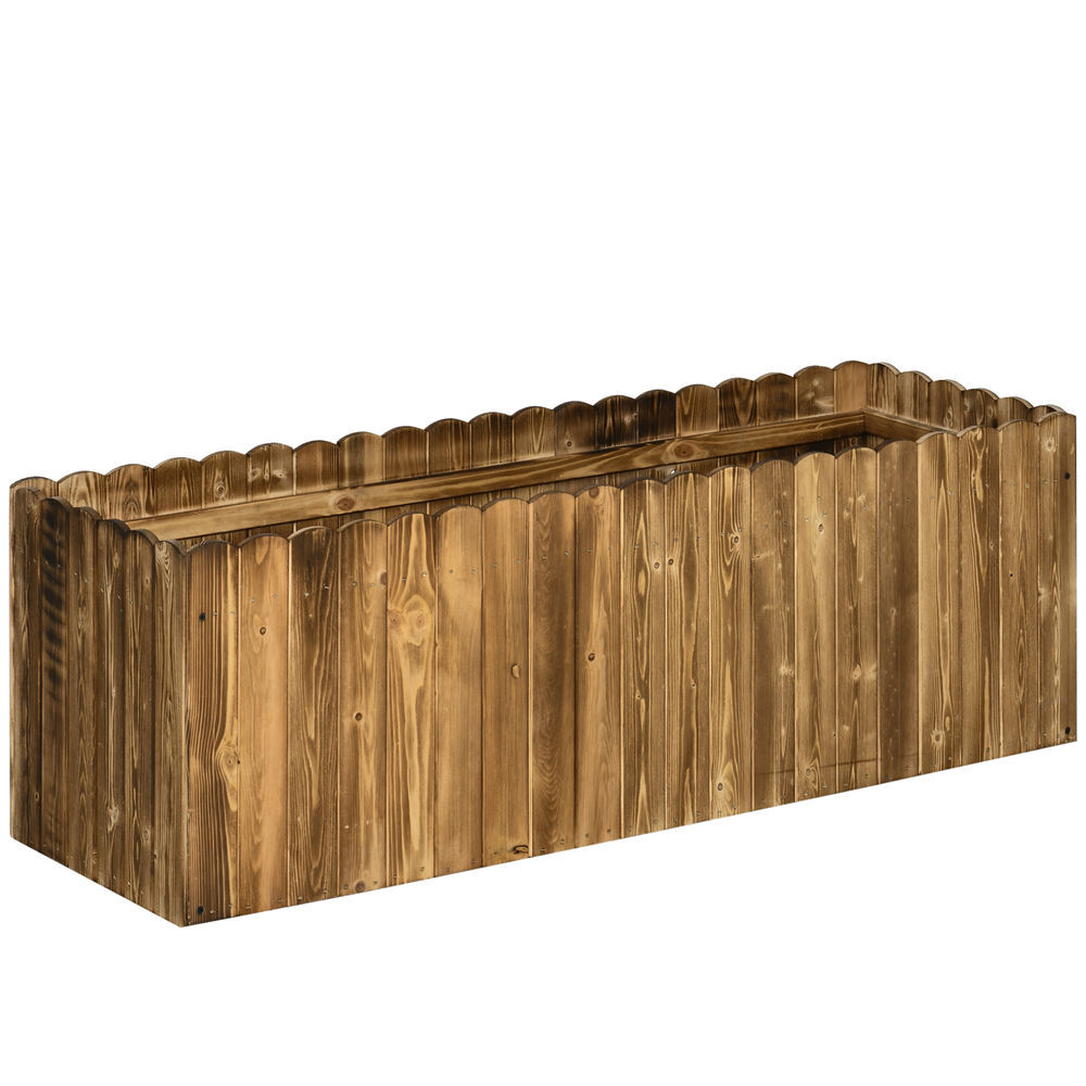 Outsunny jardinera exterior grande de madera, huerto urbano elevado con fondo abierto para cultivar plantas, flores, hierba, macetero exterior rectangular para jardín terraza 120x40x40 cm, carbonizada