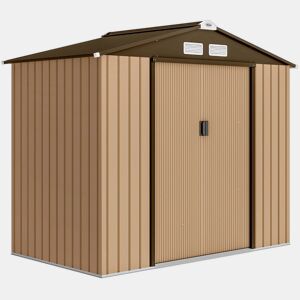 Outsunny Casota de Jardim Exterior 2,42 m², 213x130x185 cm, Abrigo de Jardim Metálico com Portas de Correr, Ventilação e Luvas para Armazenamento de Ferramentas, Amarelo