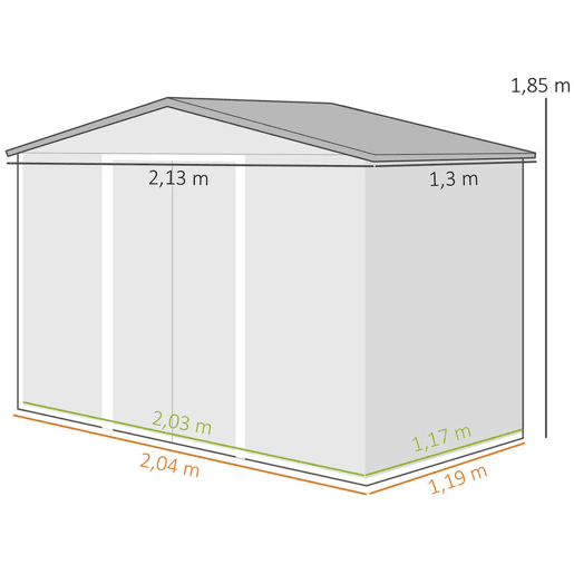 Outsunny Casota de Jardim Exterior 2,42 m², 213x130x185 cm, Abrigo de Jardim Metálico com Portas de Correr, Ventilação e Luvas para Armazenamento de Ferramentas, Amarelo