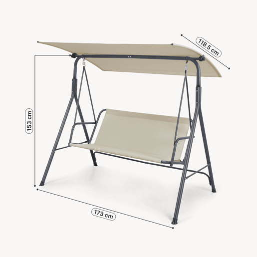 Baloiço Satten 3 lugares aço173x119x153 cm cinzentobege en.casa