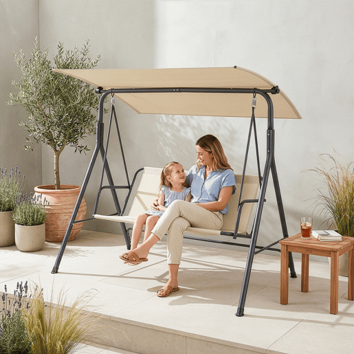 Baloiço Satten 3 lugares aço173x119x153 cm cinzentobege en.casa
