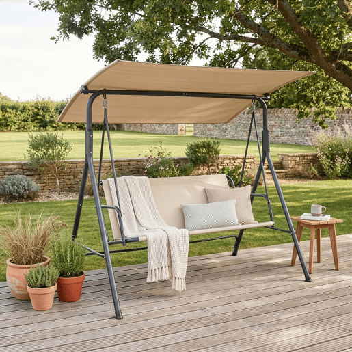 Baloiço Satten 3 lugares aço173x119x153 cm cinzentobege en.casa