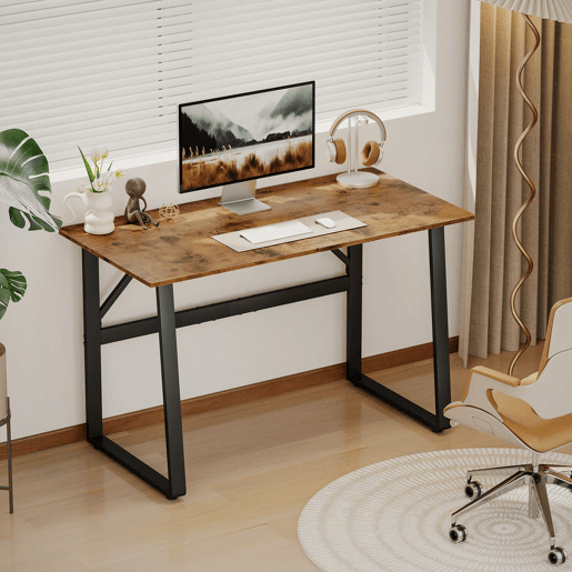 HOMCOM Secretária Estilo Industrial 120x60x76 cm Mesa de Computador com Estrutura de Aço Fácil de Montar para Casa Oficina Quarto Estudo Castanho Rústico