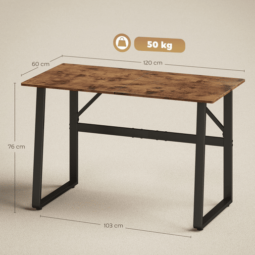 HOMCOM Secretária Estilo Industrial 120x60x76 cm Mesa de Computador com Estrutura de Aço Fácil de Montar para Casa Oficina Quarto Estudo Castanho Rústico