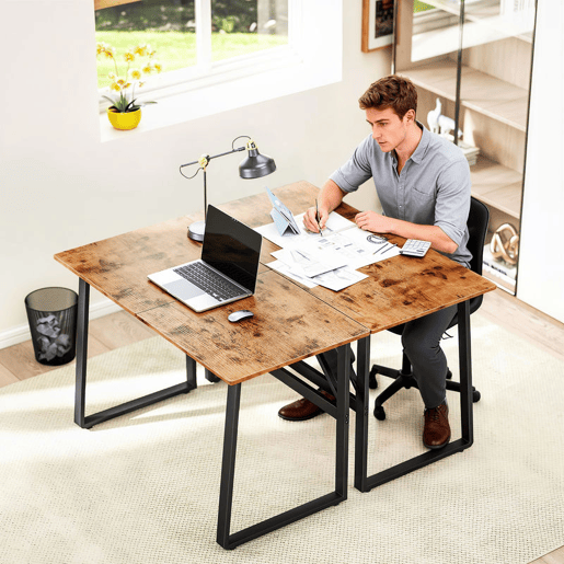 HOMCOM Secretária Estilo Industrial 120x60x76 cm Mesa de Computador com Estrutura de Aço Fácil de Montar para Casa Oficina Quarto Estudo Castanho Rústico