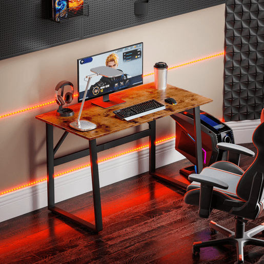 HOMCOM Secretária Estilo Industrial 120x60x76 cm Mesa de Computador com Estrutura de Aço Fácil de Montar para Casa Oficina Quarto Estudo Castanho Rústico