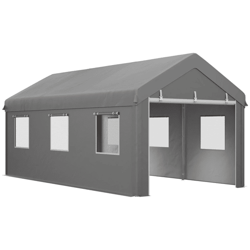 Outsunny Tenda Garagem 295x600x278 cm Tenda de Exterior Resistente com 2 Portas Enroláveis e 6 Janelas Tenda para Carro Barco e Ferramentas de Jardim Cinzento