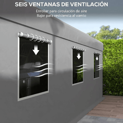 Outsunny Tenda Garagem 295x600x278 cm Tenda de Exterior Resistente com 2 Portas Enroláveis e 6 Janelas Tenda para Carro Barco e Ferramentas de Jardim Cinzento