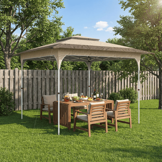 Outsunny Tenda Dobrável 3,5x3,5 m, Pop-up Tenda para Jardim com Teto Duplo Fecho Central UPF50+ Altura Ajustável em 3 Níveis e Bolsa de Transporte Exterior Caqui