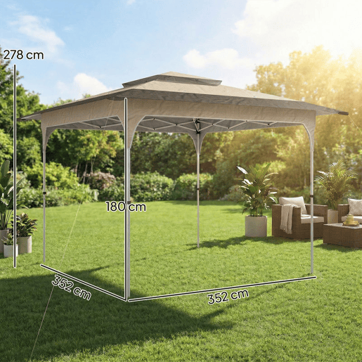Outsunny Tenda Dobrável 3,5x3,5 m, Pop-up Tenda para Jardim com Teto Duplo Fecho Central UPF50+ Altura Ajustável em 3 Níveis e Bolsa de Transporte Exterior Caqui