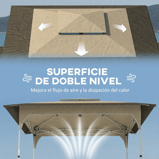 Outsunny Tenda Dobrável 3,5x3,5 m, Pop-up Tenda para Jardim com Teto Duplo Fecho Central UPF50+ Altura Ajustável em 3 Níveis e Bolsa de Transporte Exterior Caqui