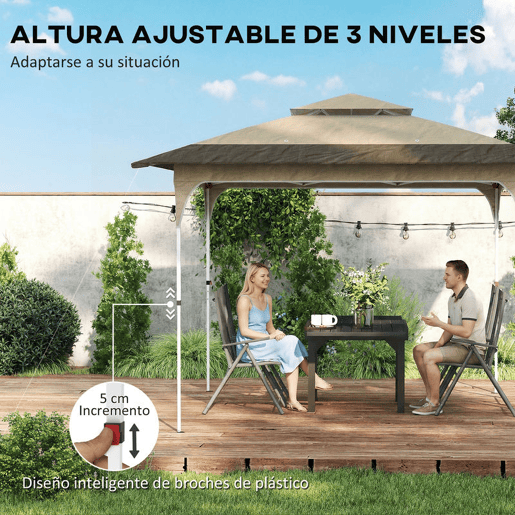 Outsunny Tenda Dobrável 3,5x3,5 m, Pop-up Tenda para Jardim com Teto Duplo Fecho Central UPF50+ Altura Ajustável em 3 Níveis e Bolsa de Transporte Exterior Caqui