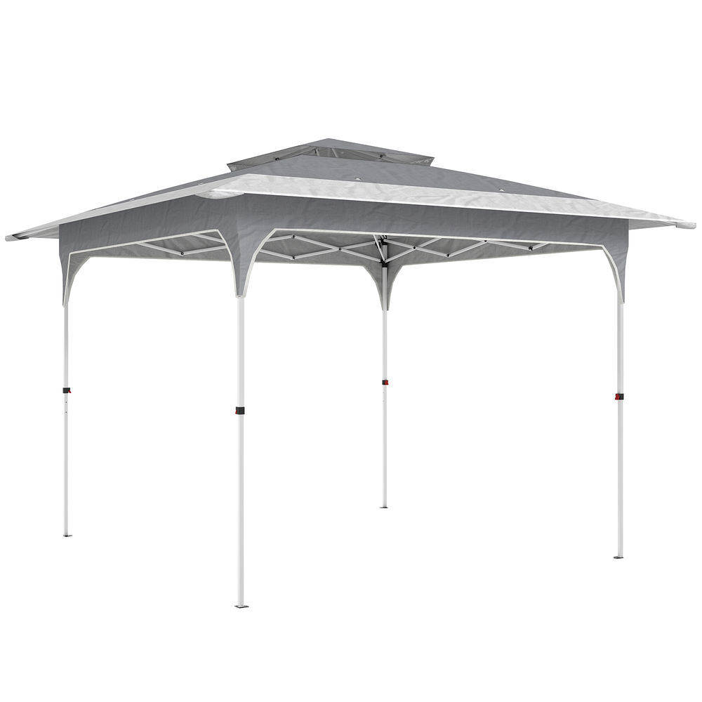 Outsunny carpa plegable 3,5x3,5 m, pop-up, cenador pabellón de jardín con doble techo, cierre central, upf50+, altura ajustable de 3 niveles y bolsa