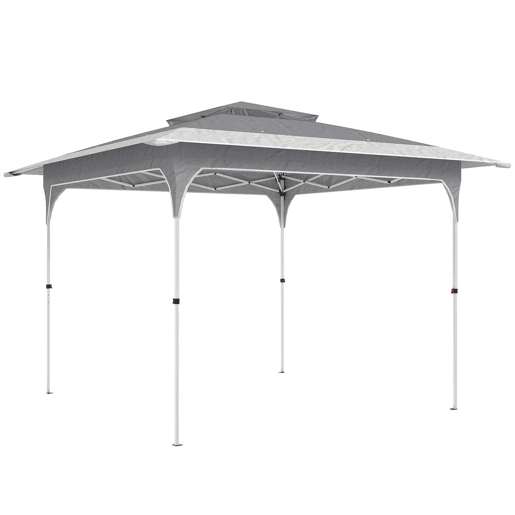 Outsunny Tenda Dobrável 3,5x3,5 m, Pop-up Tenda para Jardim com Teto Duplo Fecho Central UPF50+ Altura Ajustável em 3 Níveis e Bolsa de Transporte Exterior Cinzento