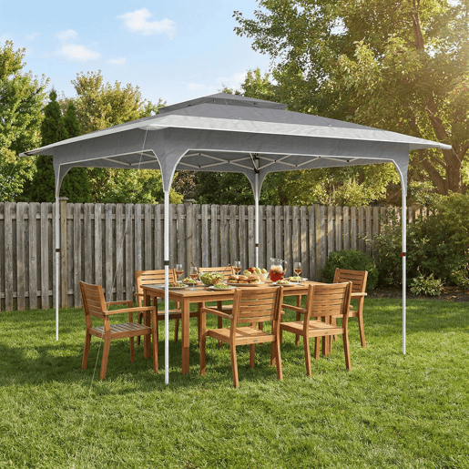 Outsunny Tenda Dobrável 3,5x3,5 m, Pop-up Tenda para Jardim com Teto Duplo Fecho Central UPF50+ Altura Ajustável em 3 Níveis e Bolsa de Transporte Exterior Cinzento