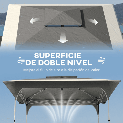 Outsunny Tenda Dobrável 3,5x3,5 m, Pop-up Tenda para Jardim com Teto Duplo Fecho Central UPF50+ Altura Ajustável em 3 Níveis e Bolsa de Transporte Exterior Cinzento