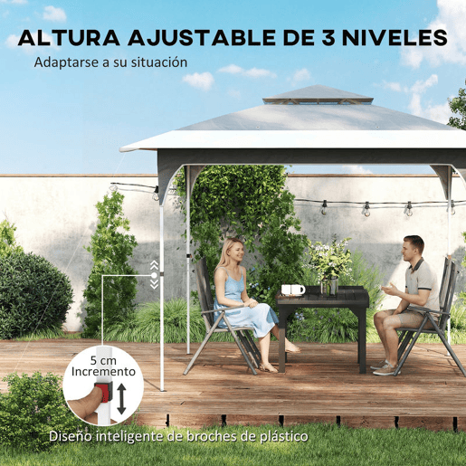 Outsunny Tenda Dobrável 3,5x3,5 m, Pop-up Tenda para Jardim com Teto Duplo Fecho Central UPF50+ Altura Ajustável em 3 Níveis e Bolsa de Transporte Exterior Cinzento