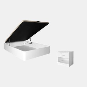 Conjunto Sommier Branco 105x190cm + Mesa de Cabeceira Branca 1 Gaveta