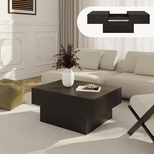 Mesa de centro Lens extensível 80x60x36 cm Preto en.casa