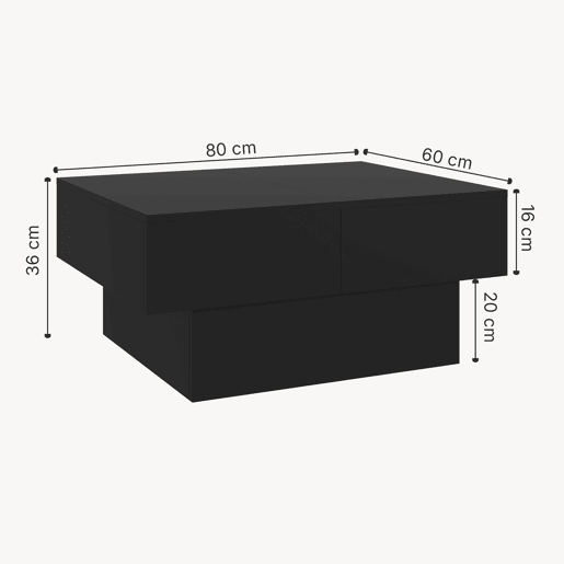 Mesa de centro Lens extensível 80x60x36 cm Preto en.casa