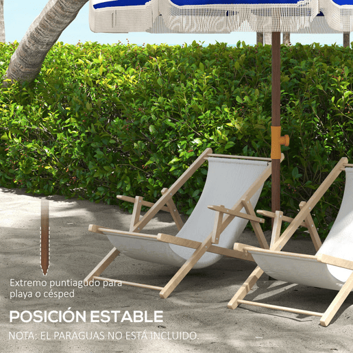 Outsunny Chapéu de Sol de Praia Grande com Franjas Ø190 cm Chapéu de Terraço Exterior com Proteção UV40+ Resistente ao Vento Impermeável Mastro Ø32 mm e Bolsa de Transporte Azul e Branco
