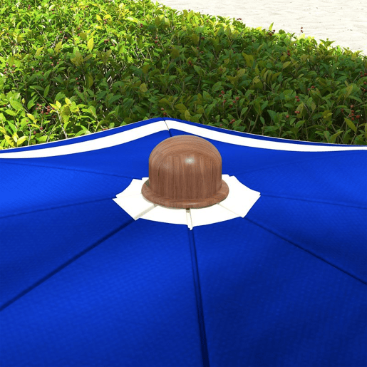 Outsunny Chapéu de Sol de Praia Grande com Franjas Ø190 cm Chapéu de Terraço Exterior com Proteção UV40+ Resistente ao Vento Impermeável Mastro Ø32 mm e Bolsa de Transporte Azul e Branco