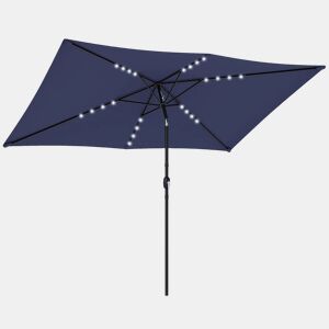 Outsunny Chapéu de Sol para Terraço 2,9 x 2,5 m com Luzes LED Solares, Cobertura Inclinável e Poste Metálico, Azul Escuro