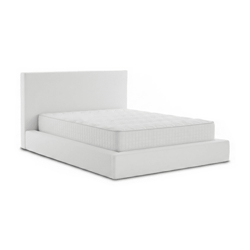 Cama de casal Teddy com cabeceira, branca, colchão de 150 cm + 28 cm com revestimento viscoelástico.