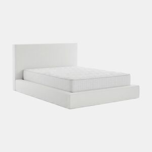Cama de casal Teddy com cabeceira, branca, colchão de 150 cm + 28 cm com revestimento viscoelástico.
